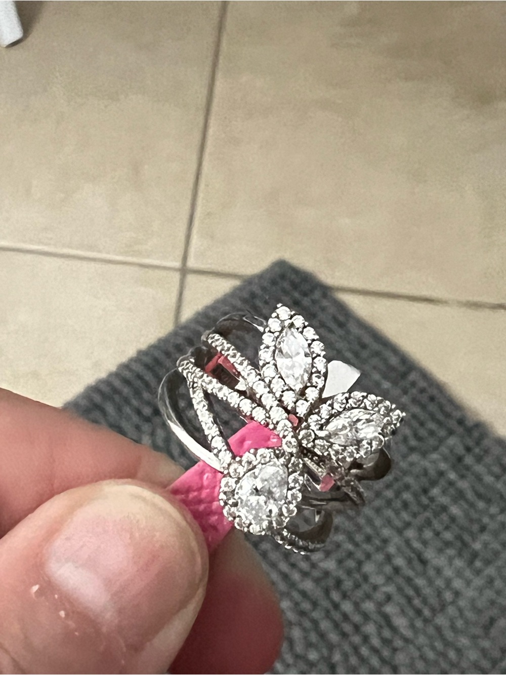 Silver Butterfly Crystal Statement Ring - diamondique